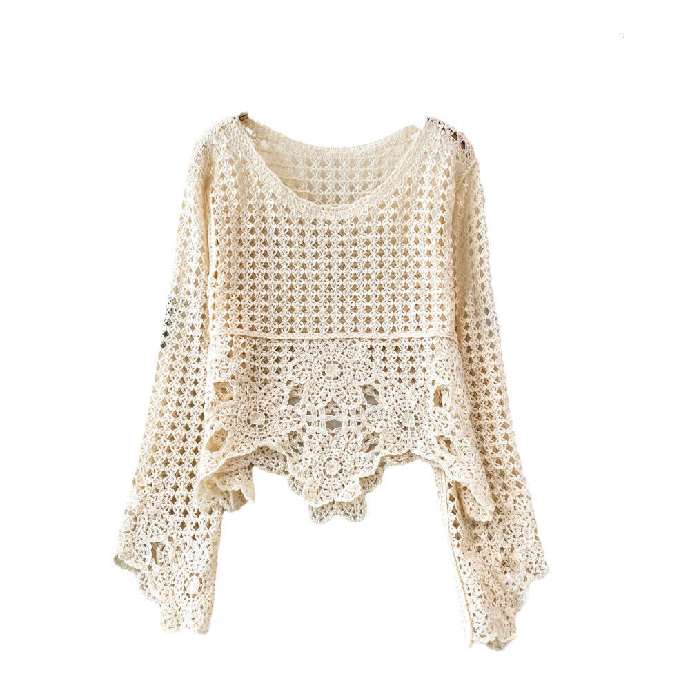 2026 Spring/Summer Designer Retro Design Thin Hollow Cardigan Suitable for Seaside A19 Vacation Loose Knitted
