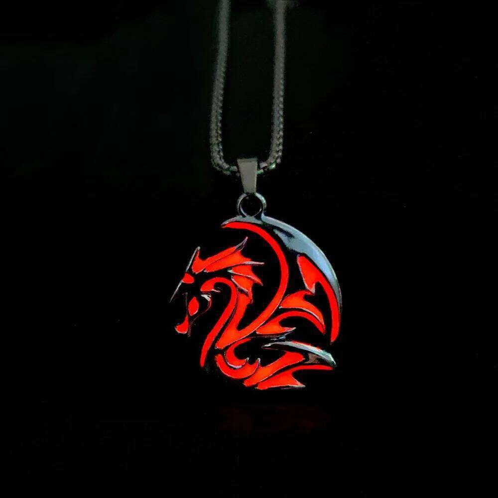 Hiphop Rock Stainless Steel Chain Luminous Alloy Dragon Pendant Glowing Night Dance Disc Glow In The Dark Necklace H260312