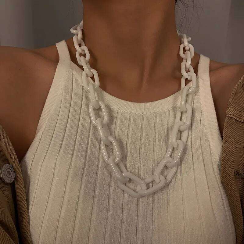 Colorful Acrylic Single Buckle Necklace Punk Choker for Women Fashionable Geometric Shape Multi-layered Alloy Pendant H260312