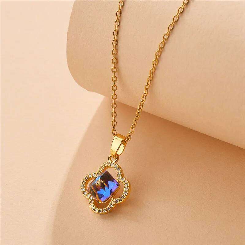 New Trendy Zircon Crystal Pendant Stainless Steel Necklace For Women Korean Fashion Female Sexy Clavicle Chain Jewelry Wholesale H260312