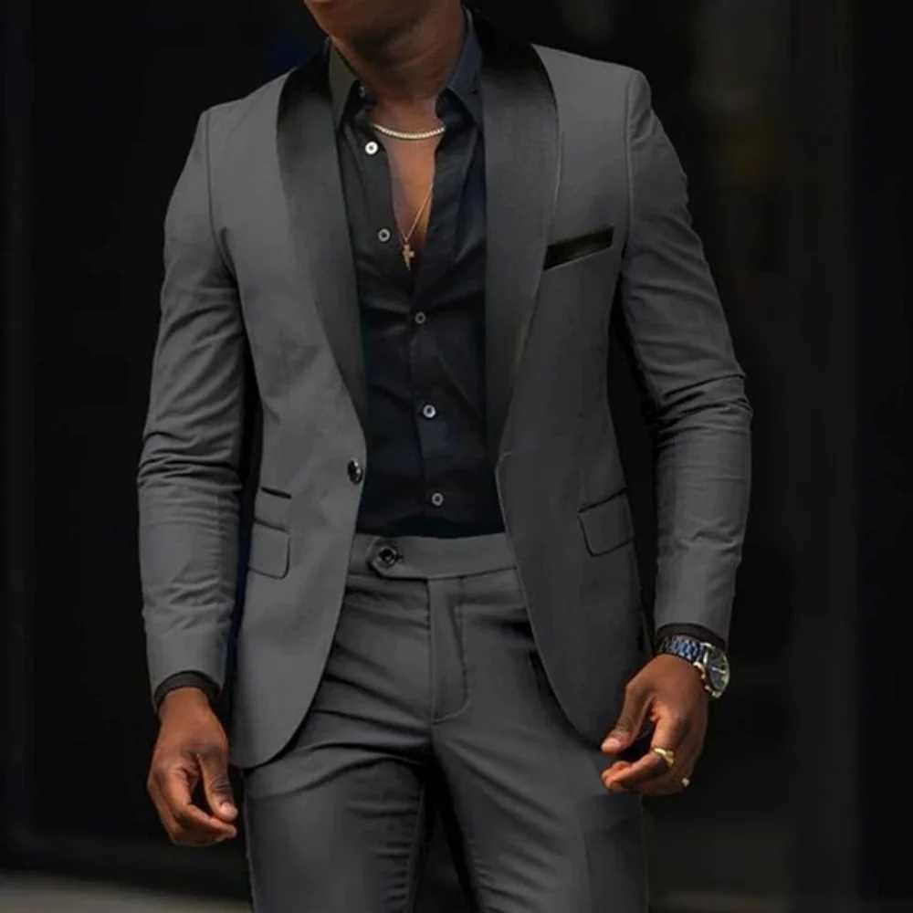 Mens Casual 2-Piece Wedding Tuxedo Solid Slim Fit Xale Lapel Blazer And Pants Festive Best Man Suit M260313