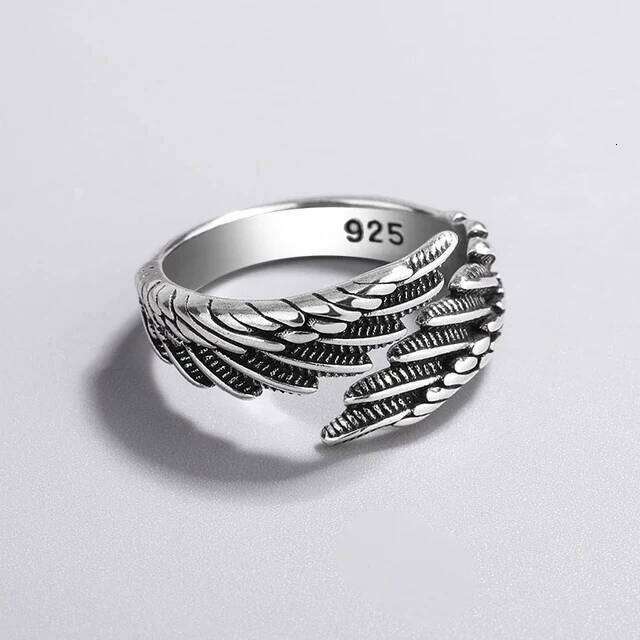 925 Sterling Rings Fashion Hip Hop Vintage Couples Creative Wings Design Thai Silver Party Jewelry Birthday Gifts H260312
