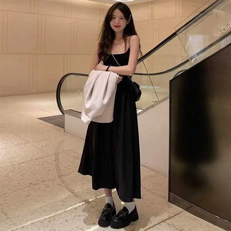 Fashion High Waisted Suspender Dress Female Summer Casual Simple Versatile Long Dresses Women Elegant Streetwear Camisole DressT260314