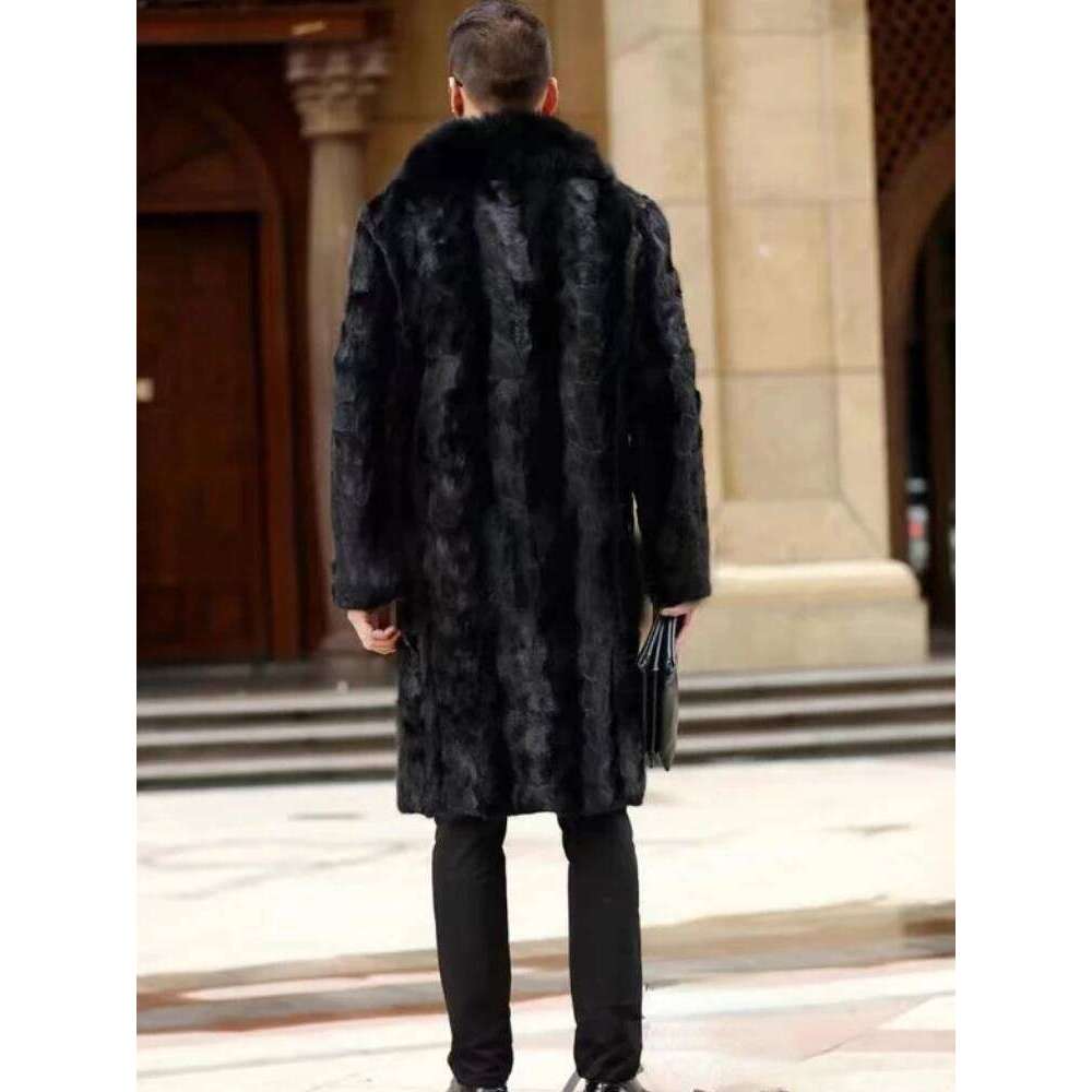 Luxury Brand Thick Warm Faux Men Collar Long Sleeve Mid-length Fur Coat Slim Outerwear New Fashionable Z260313