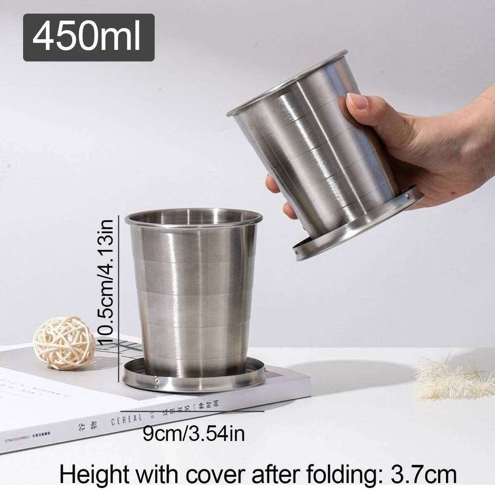 Stainless Steel Folding Portable Water Drinking Cup Retractable Telescopic Collapsible Cups For Outdoor Travel With Keychain Z260314