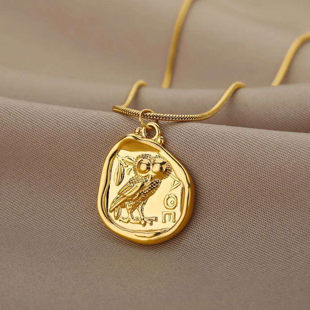 Vintage Coin Necklaces For Women Men Owl Pendant Necklace Collar Bohemia Carved Freedom Letter Jewelry Gift Bijoux Femme H260312