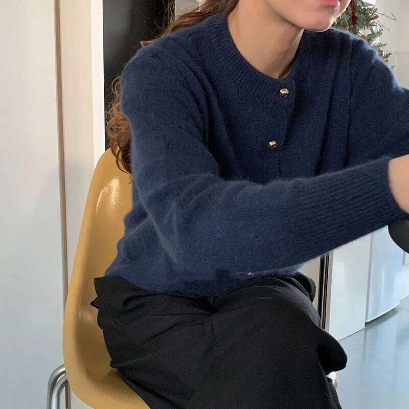 Knitted Cardigan women's 2025 Spring New Korean Loose Solid Color Round Neck Sweater Coat Z260314