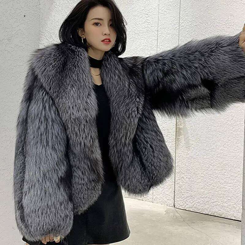 Women's short style fashion imitation fox hair whole fur coat autumn winter new casual lady jacket Z260313