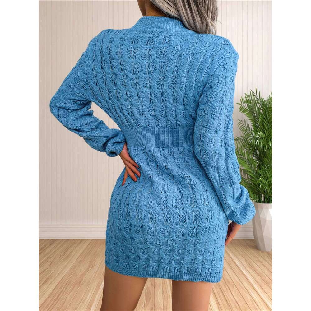 Women Skirt Dress Solid Color Long Sleeve Knit Pullover Sweater Bodycon Crewneck Autumn Winter Z260314