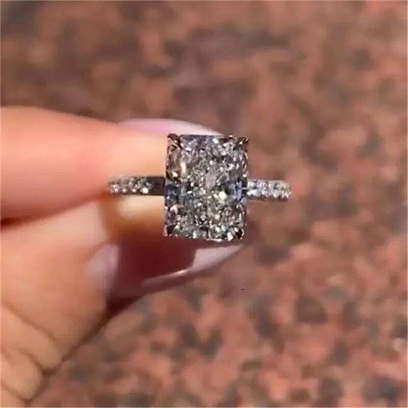 Classic Rectangle Stone Rings For Women Silver Color Geometric Square White Zircon Wedding Bands Engagement Bridal Jewelry H260312