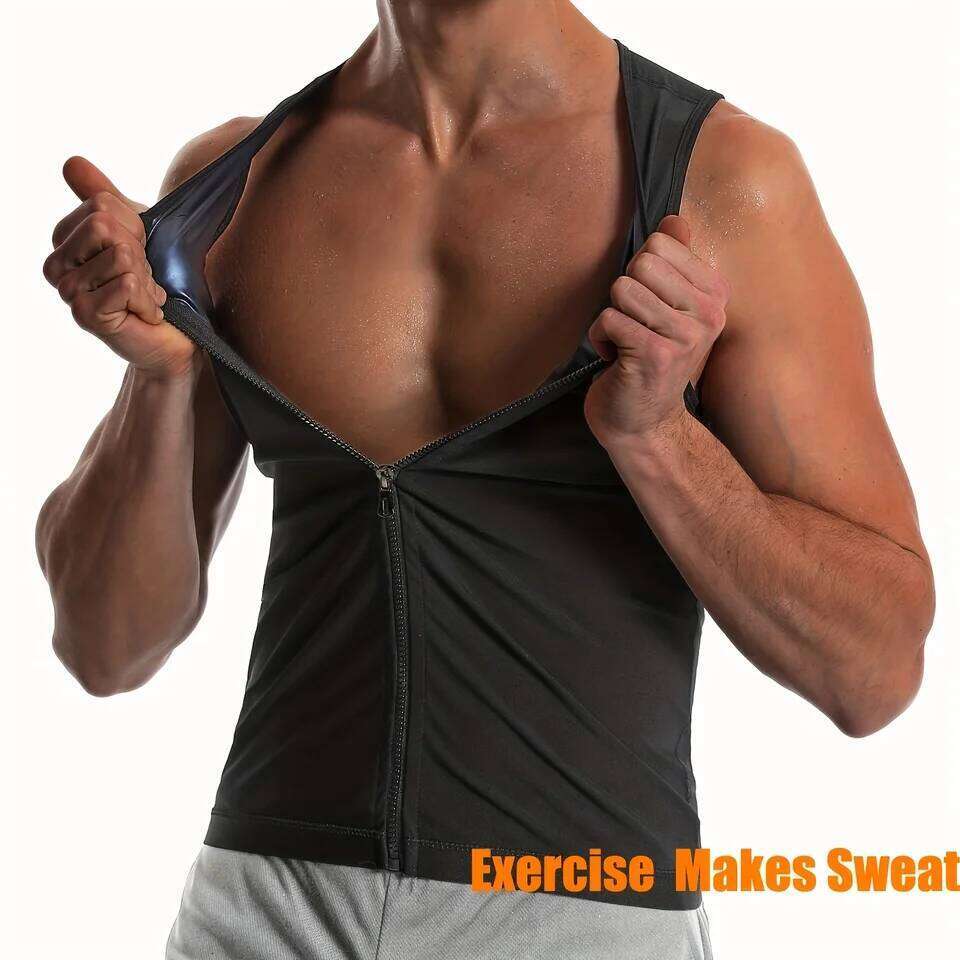 Sauna Suit for Men Waist Vest Zipper Body Shaper with Tank Top Sweat Workout Trimmer 26Y0313