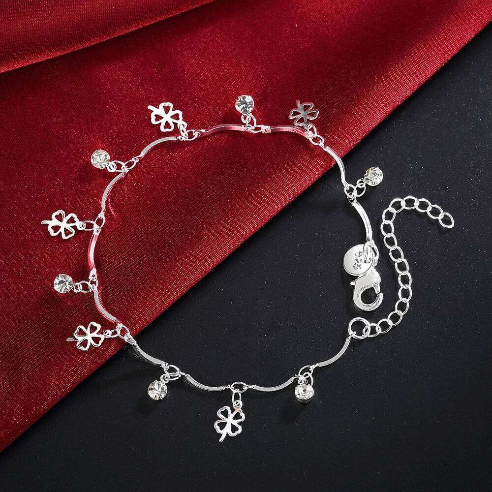 Hot Street trend 925 sterling Silver lucky clover leaf zircon Chain Bracelet for Women Fashion Wedding Party gifts fine Jewelry Z260313