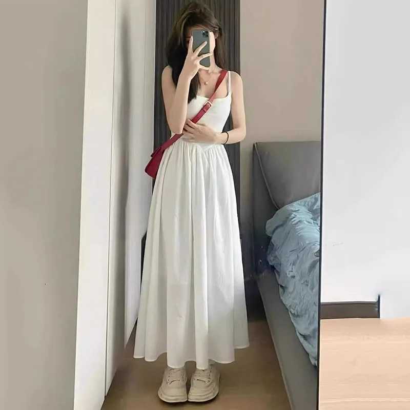 Fashion High Waisted Suspender Dress Female Summer Casual Simple Versatile Long Dresses Women Elegant Streetwear Camisole DressT260314
