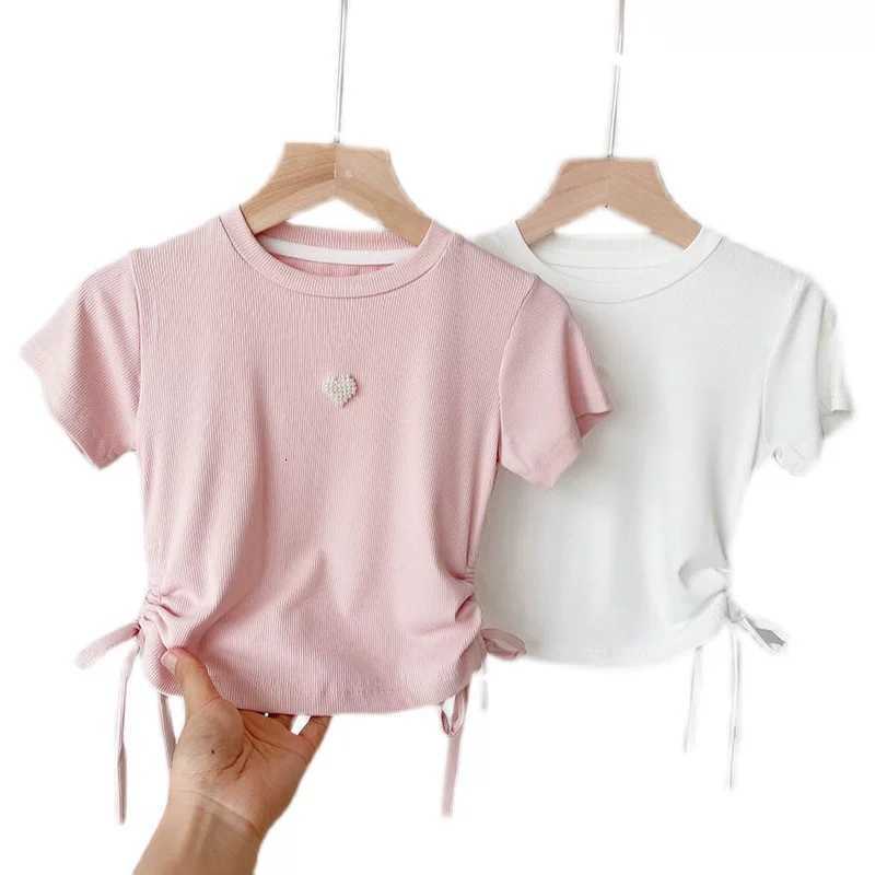Women's Knits & Tees Girls' Short-Sleeve T-Shirt Thin Fashionable Korean Style Baby Lady's Children's Clothing Heart-Shaped Drawst