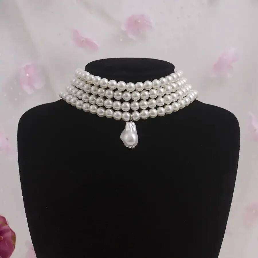 Multi Pearl Fashionable Layer Collarbone Chain Collar Exaggerated Personality Necklace Choker Accessory H260312