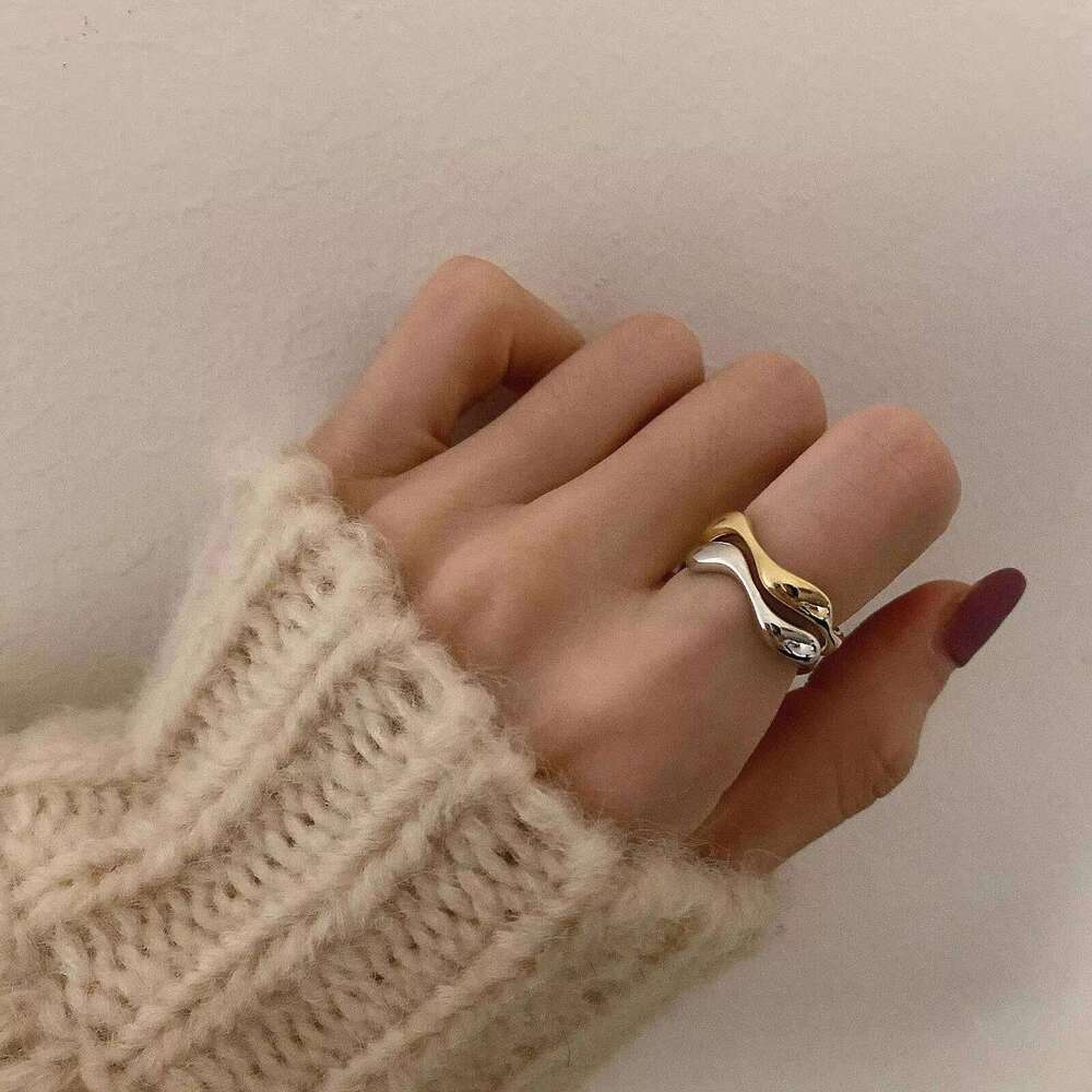 VENTFILLE 925 Sterling Silver Irregular Design Wave Golden Stackable Finger Rings Trendy Adjustable For Women Gifts Dropshipping H260312