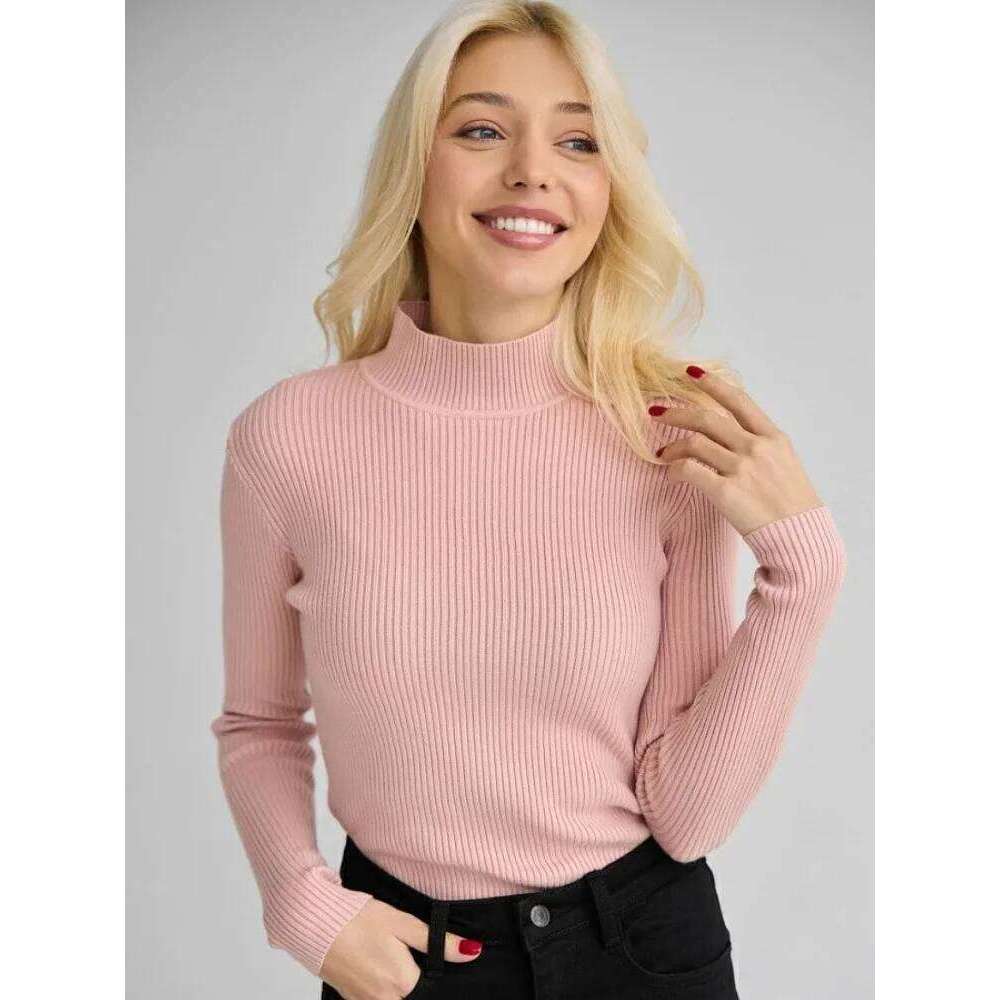 Casual Women Knitted Autumn Spring Solid Half Collar Long Sleeve Knitwear Pullovers Slim Inner Sweaters Z260313