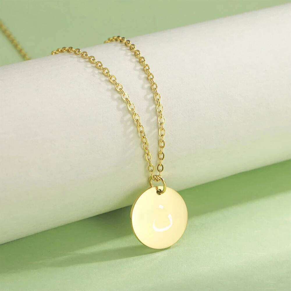 Cazador Arabic Letter Round Pendant for Women Stainless Steel Arab Alphabet Choker Necklace Jewelry 2025 Valentine Gift H260312