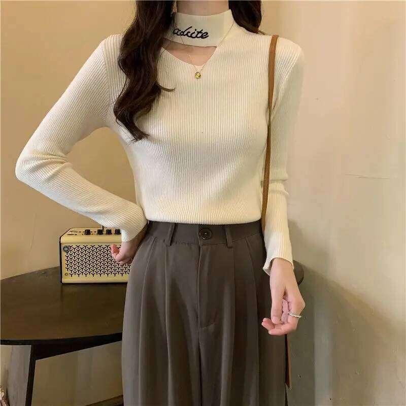 Hollow Half Turtleneck for Women in Autumn and Winter New Slim Fit Inner Long-sleeved Pullover Base Knit Sweater Trendy Z260313