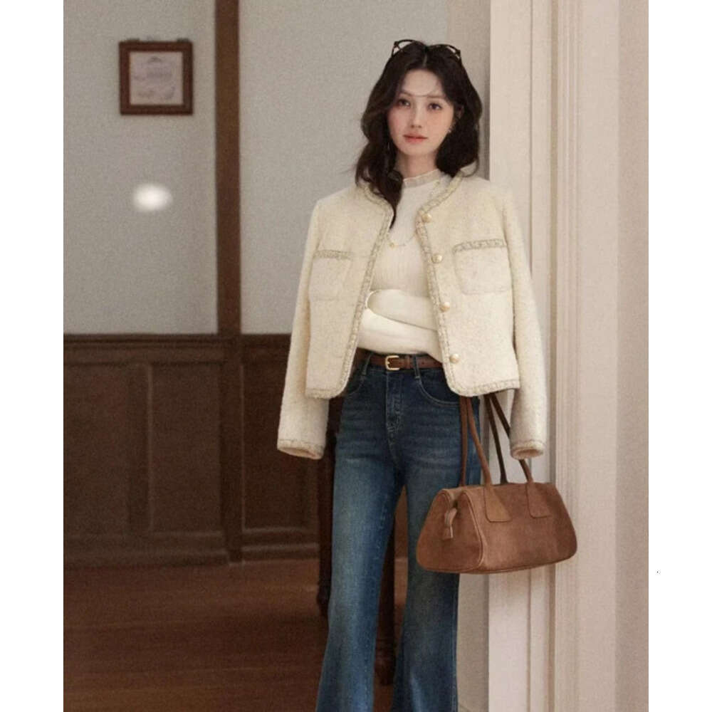 ALXNAN Vintage Blue Jeans Women's Flared Straight Cotton Denim 2025 Fall Office Lady Elegant Slim-fit Female Pants L57873 Z260313