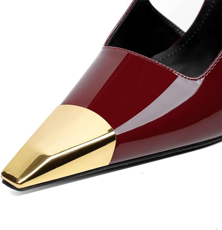 Slingback Heels For Women Metal Pointed Toe Stiletto High Pumps Slip On Shoes Geometric Heel MOJIDASHU