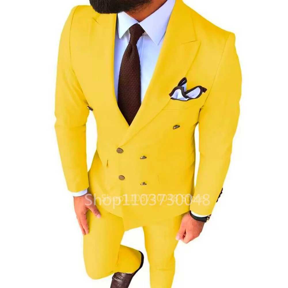 Formal Tuxedo for Men Business Suits Double Breasted Peaked Lapel Groom Tuxedos Wedding Party Fashion Blazer Pants 2PCs M260313