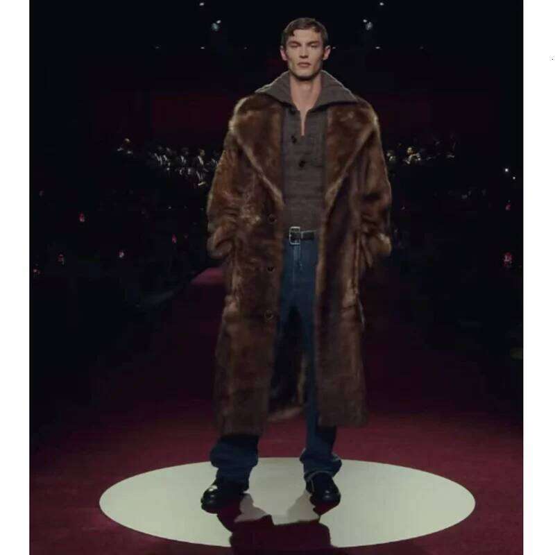Men's fur coat, new style, mink fur, long coat with a suit collar, winter windproof and warm windbreaker, large size Z260313