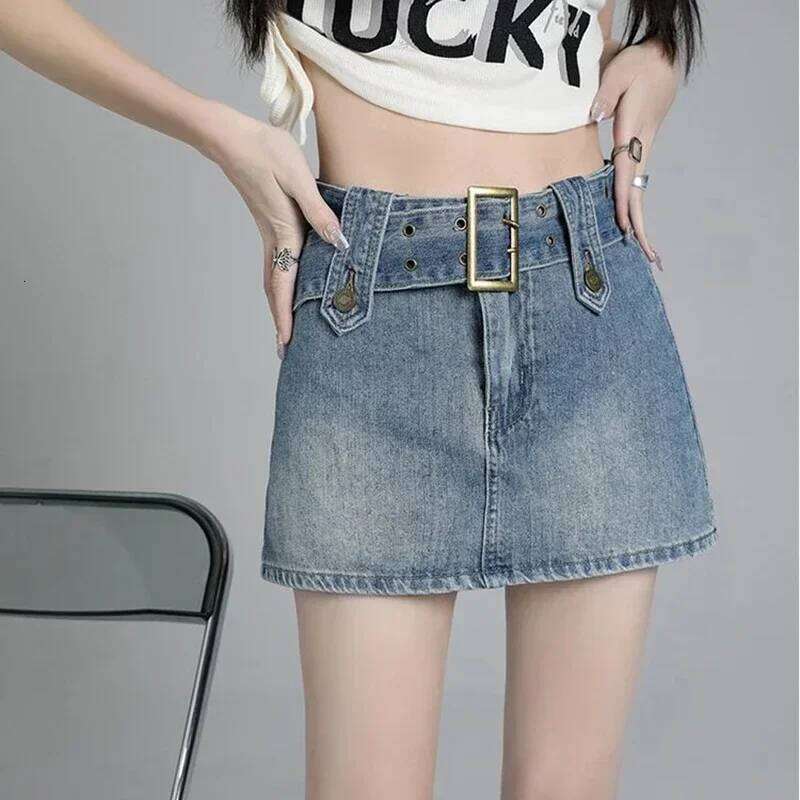 Ins Women American High Waist Gothic Jeans Girls Vintage Wrap Hips Denim Dress Female Streetwear Blue Black A Line Skirts Z260314
