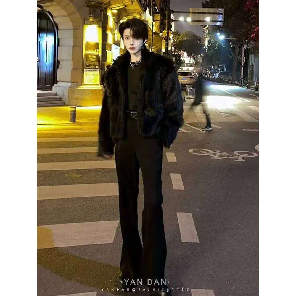 Faux Men's Outerwear Thicken Fox Mink Coat Winter New Warm Fur Men Black Fluffy Luxury Brand Coats Short Jacket Z260313