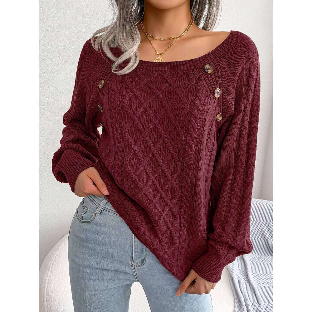 Woman Casual Plain Square Collar Buttons Long Sleeve Knitted Pullover Sweaters for Autumn Winter 2026 Fashion Women Clothes Z260313