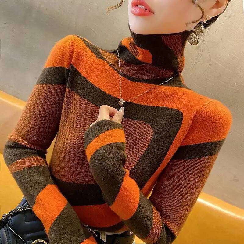 Vintage Harajuku Turtleneck Knitted Sweater Soft Women's Pullover Slim Long Sleeve Top Autumn Winter Base Shirt Knitwear Clothes Z260313