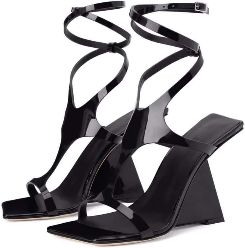 Women S Wedge Heeled Open Toe Criss Cross Strappy Sandals Heels Dress Shoes With Cut Out Design MOJIDASHU