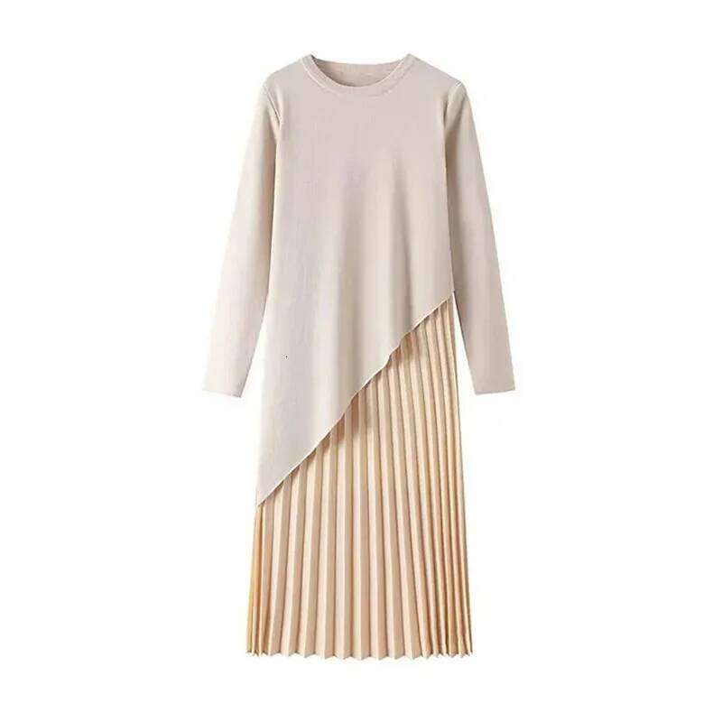 Women Loose Irregular Knit Maxi Dress Autumn Winter Ladies Splicing Together Vestidos Female New Fake Two Pieces Long Dresses Z260313
