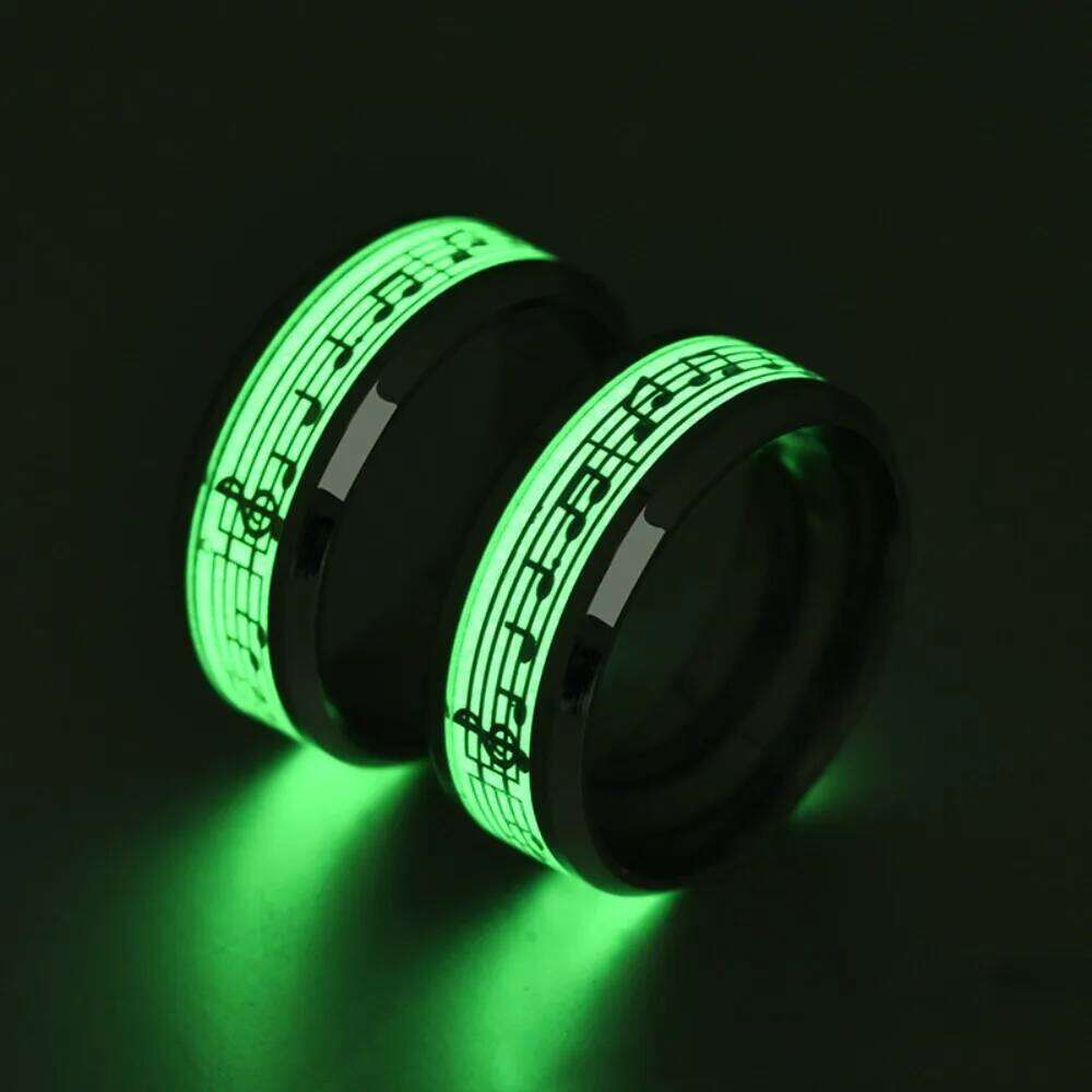 Glow-in-the-Dark Piano Music Note Stainless Steel Rings - Perfect for Casual Attire & Parties H260312