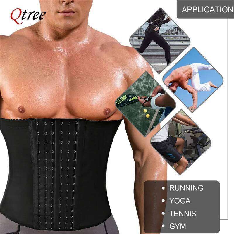 Qtree Men Slimming Body Shaper Corset S-6XL Plus Size Hooks Waist Belt 7 Steel Bone Compression Tummy Control Strap 26Y0313