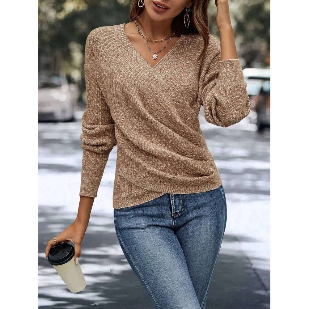 New summer European style heavy work sequin v-neck inner wear with irregular long sleeves and design sense sweater as a base Z260313