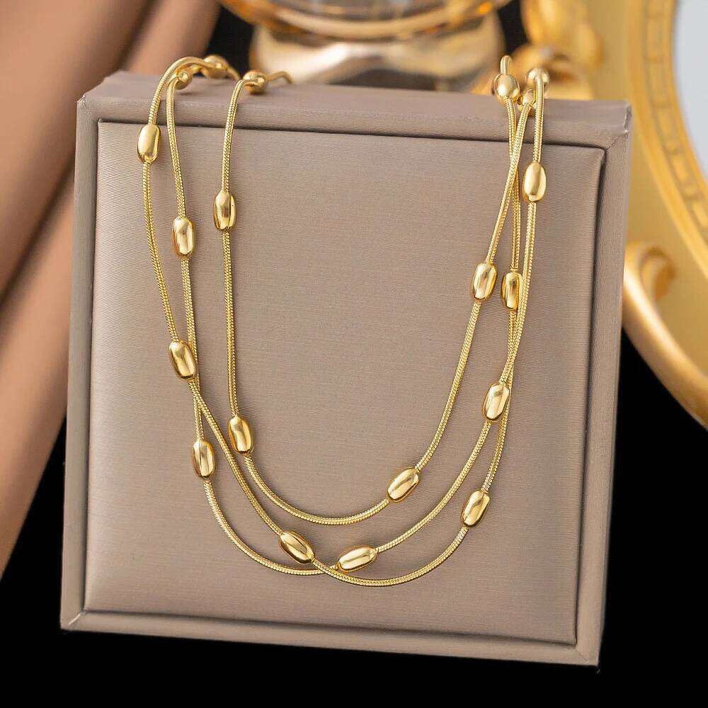 Stainless Steel Gold Silver Color Multi Layers Necklace For Women Fashion Waterproof Neck Chain Jewelry Gift Bijoux H260312