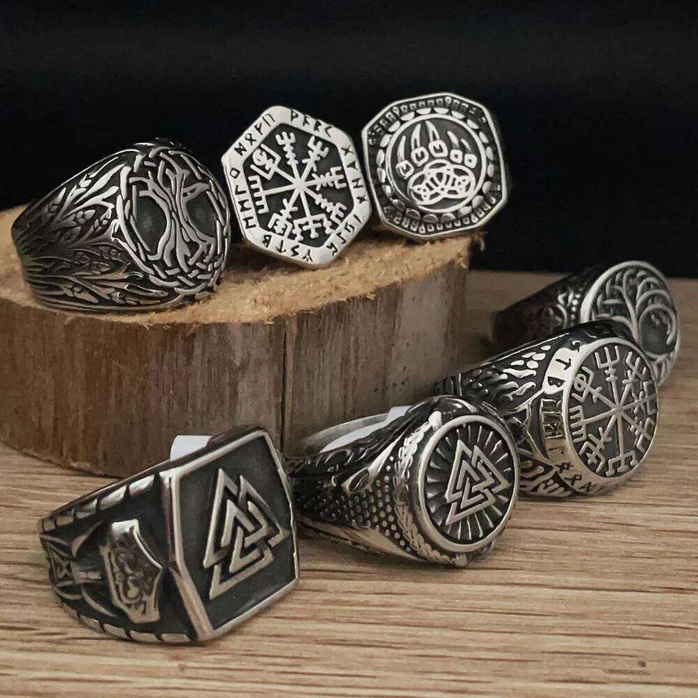 Vintage Viking Men Rings Stainless Steel Ethnic Belief Nordic Odin Compass Tree of Life Valknut Ring Amulet Jewelry Wholesale H260312