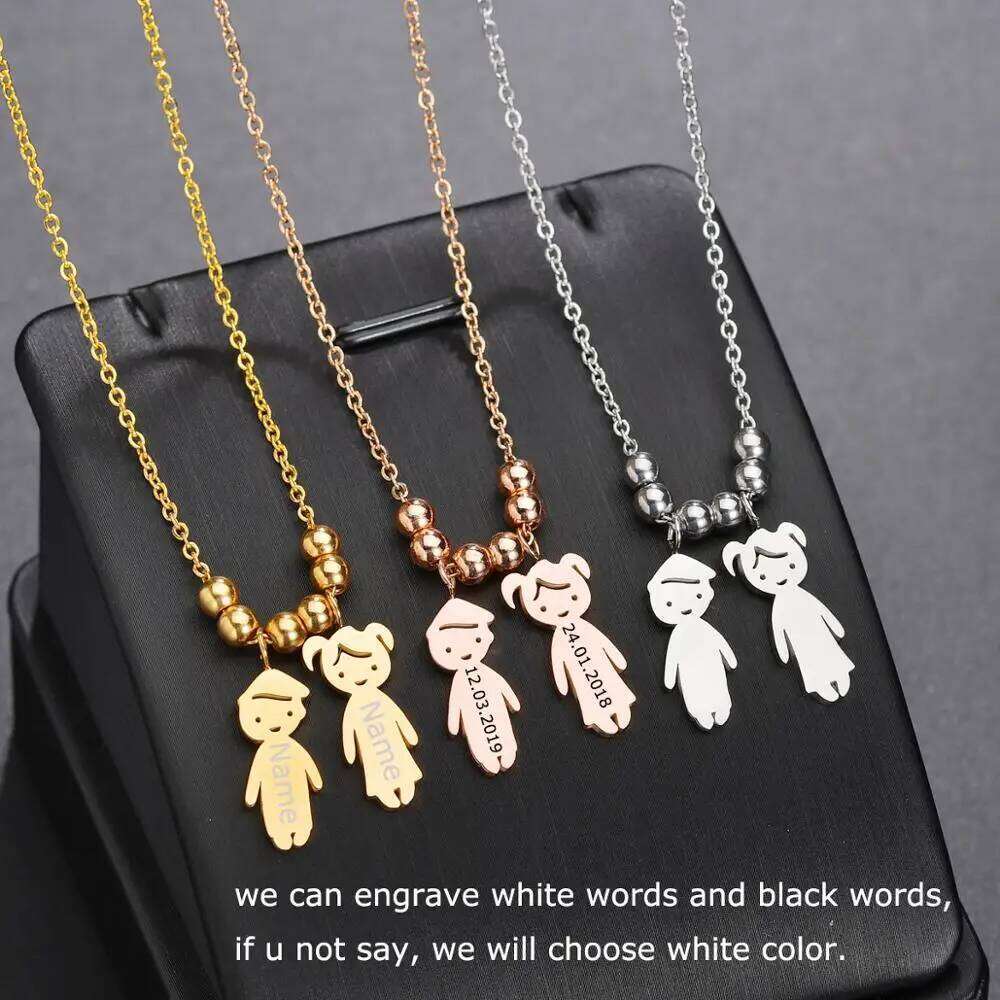 Personalized Custom Boy Girl Kids Pendant Stainless Steel Women Child Engraved Name Date Beads Necklace Family Jewelry H260312