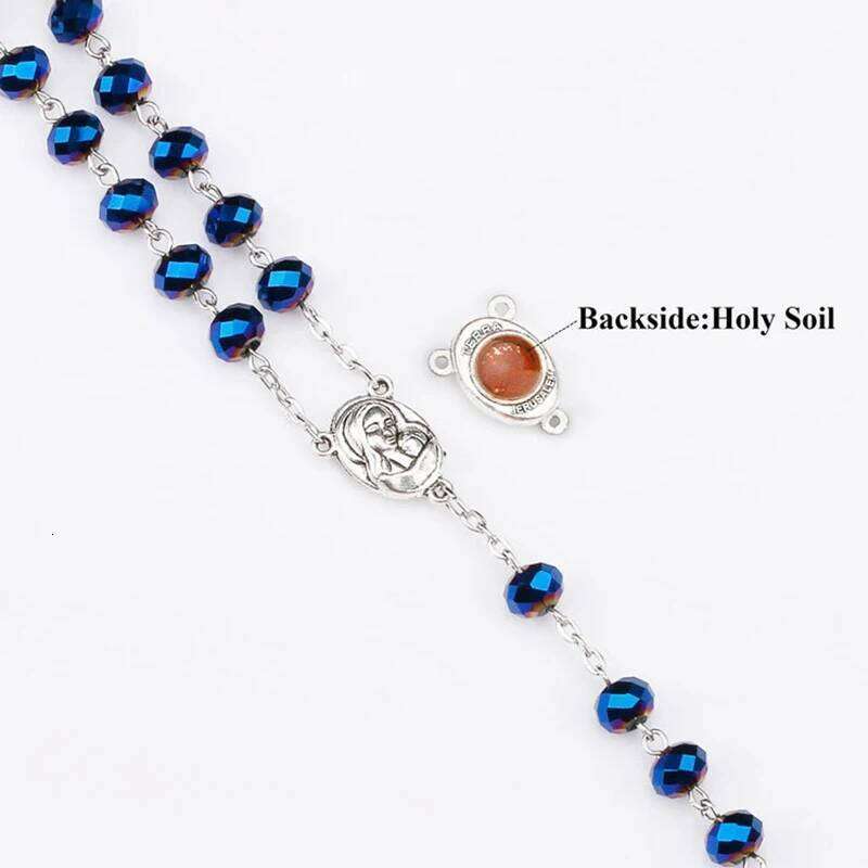 Long Chain Crystal Beads Rosary Necklace Catholic Prayer Rosaries Jewelry for Men Women Stainless Steel Cross Pendant Necklaces H260312