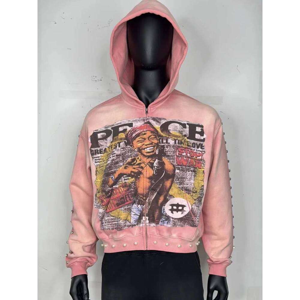 Autumn/Winter Gothic Punk Couple Retro Design Bead Print Graffiti Printed Hoodie Sweatshirt Z260315