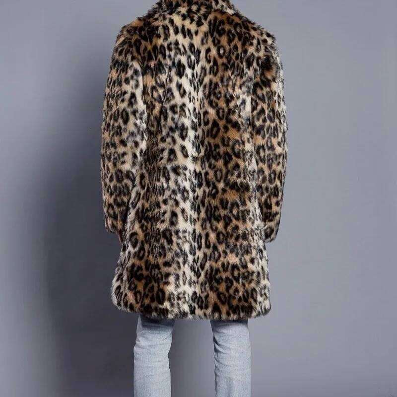 Luxury Men's Leopard Print Suit Overcoat Mid-length Rabbit Winter Warm Thicken Faux Men Mens Fur Trench Coat New Z260313