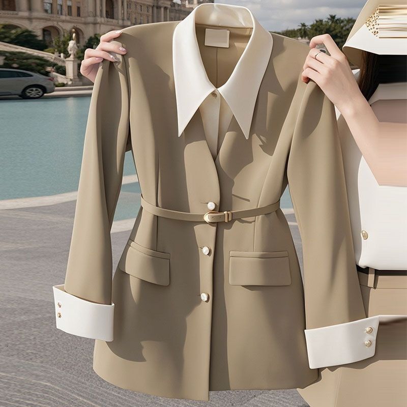 Luxury Brand Designer Clothes 2024 Early Autumn Little Style Black Fake Two-Piece Blazer Women's Niche Design Korean Style Waist-Cinching Small B