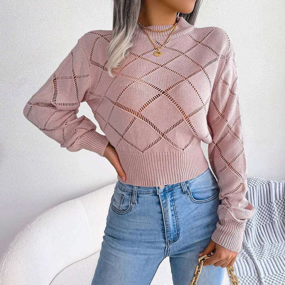Women's Solid Color Lattice & Lace-Up Knit Sweater Long Sleeve Pullover Tunic, Cozy Fall Winter Casual Vacation Boho Chic Top Z260313