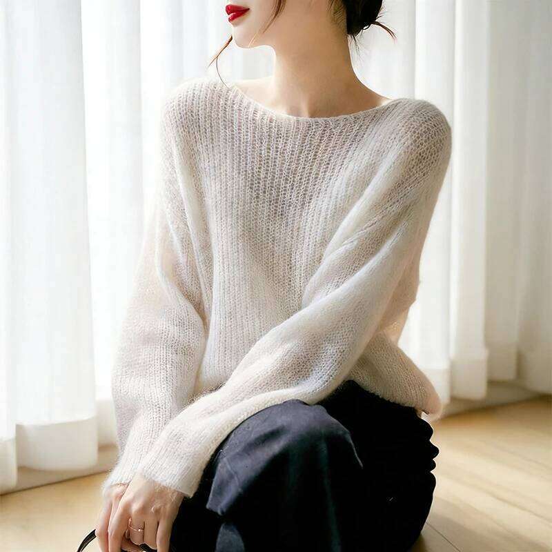 Rib Knit Pullover Sweater for Women Chunky Loose-fit Drop Shoulder Boat Neck Plain Jumper Blouse Cozy Knitwear Spring Autumn Z260313