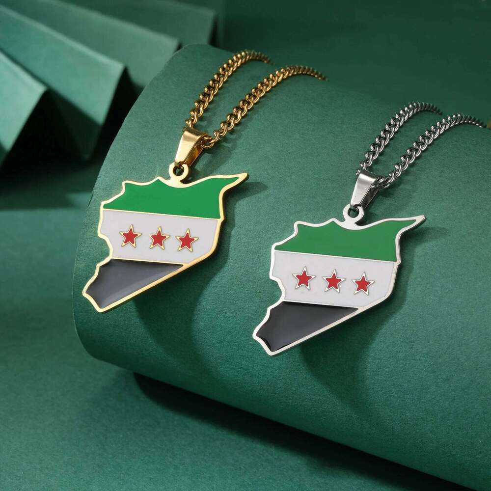 LIKGREAT Trendy Syria Flag Pendant Necklaces Stainless Steel Syrians Map Hiphop Jewelry Gift for Women Men H260312