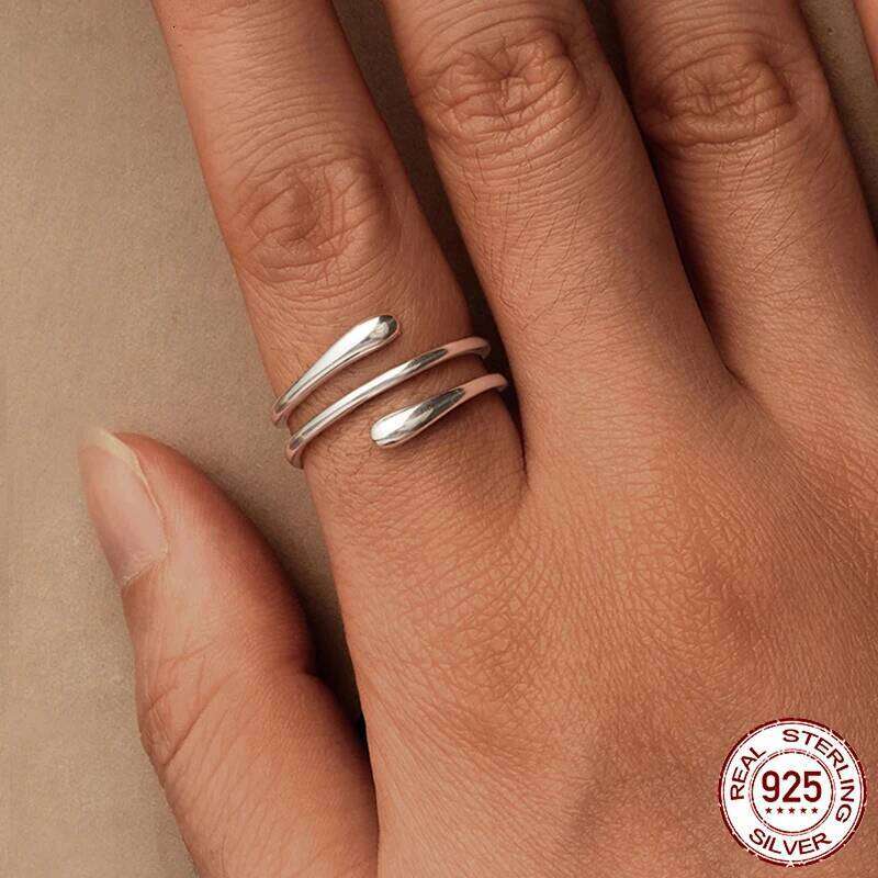 BAMOER Solid 925 Sterling Silver Twist Eternity Band, Teardrop Chunky High Polish Tarnish Comfort Fit Open Ring for Women H260312