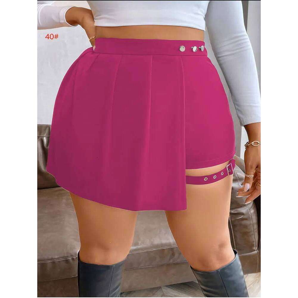 New Plus Size Metal Button Irregular Skirt Pants Sexy Thigh Strap Solid Mini Culottes Fashion Versatile Women's Clothing Bottoms Z260314