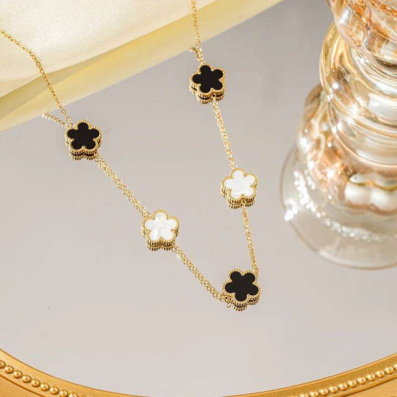 EVISPOL 1pc Lucky Cr Women's Double Sided Shell Flower Jewelry Gold Plated Stainless Steel Necklace Gifts H260312