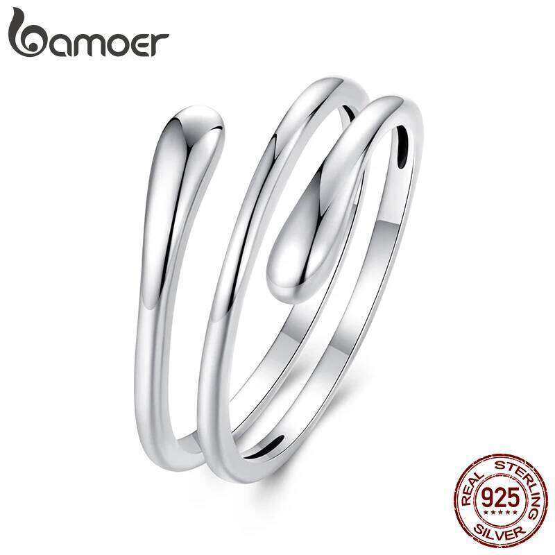 BAMOER Solid 925 Sterling Silver Twist Eternity Band, Teardrop Chunky High Polish Tarnish Comfort Fit Open Ring for Women H260312